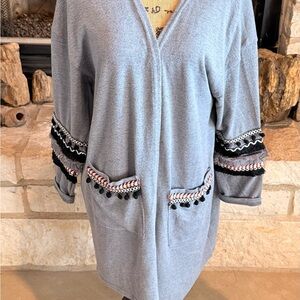 Chic Gray Women's Cardigan with Embellished Sleeves